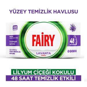 دستمال مرطوب چند منظوره سطوح فیری Fairy اورجینال رایحه لوندر بسته 100 عددی بارکد 8681554633115
